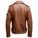 Winter Brown Moto-Biker Premium Sheepskin Leather Jacket For Men